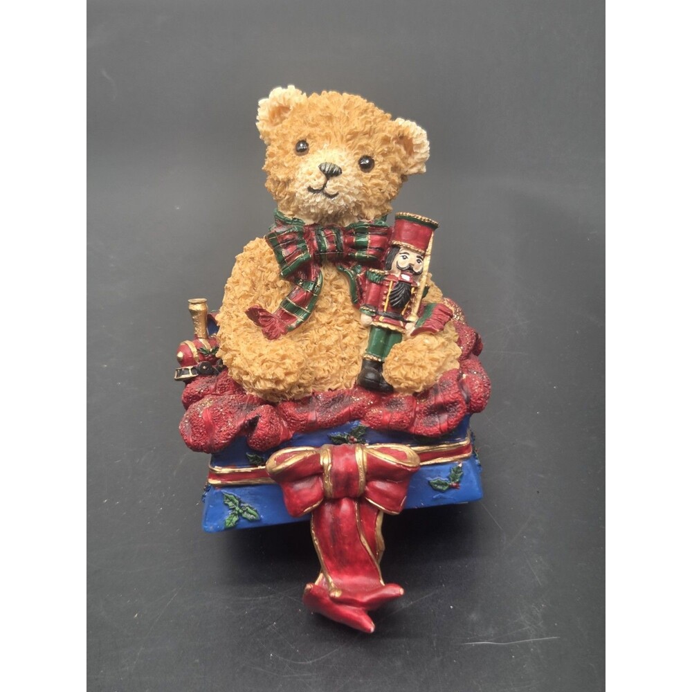 Teddy Bear Holding Nutcracker Christmas Stocking Hanger